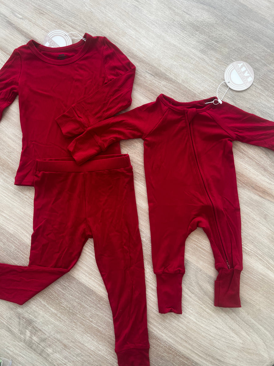 Ribbed Red Bamboo Jammies Good Morning Baby