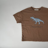 Brown kids t-shirt featuring a tyrannosaurus dinosaur graphic