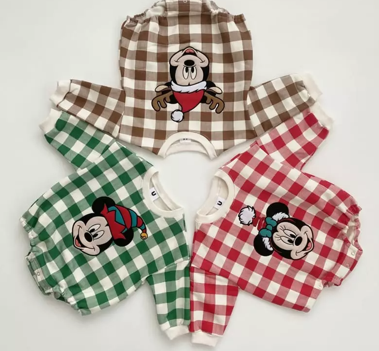 Mickey and Minny Mouse Christmas Checkered Rompers Green and Red 