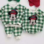 Green Plaid Christmas Disney Romper and Sweat set Mickey Mouse
