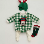 Mickey and Minny Mouse Christmas Checkered Rompers Green and Red 