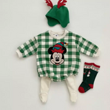 Mickey and Minny Mouse Christmas Checkered Rompers Green and Red 