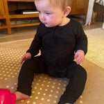 Kids One Piece Black Bamboo Pjs Pajamas  
