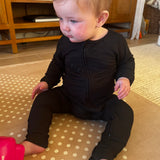 Kids One Piece Black Bamboo Pjs Pajamas  