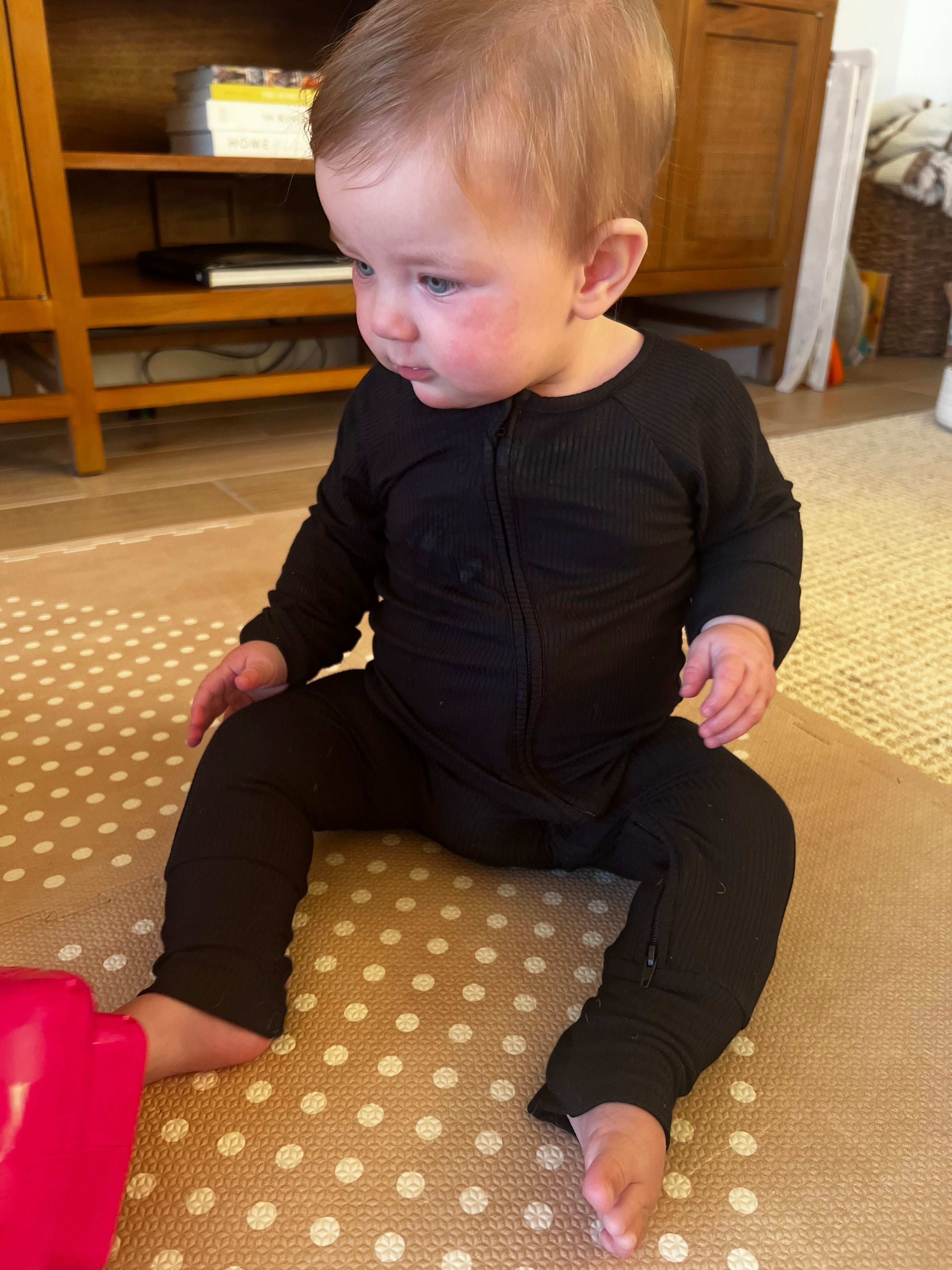 Kids One Piece Black Bamboo Pjs Pajamas  