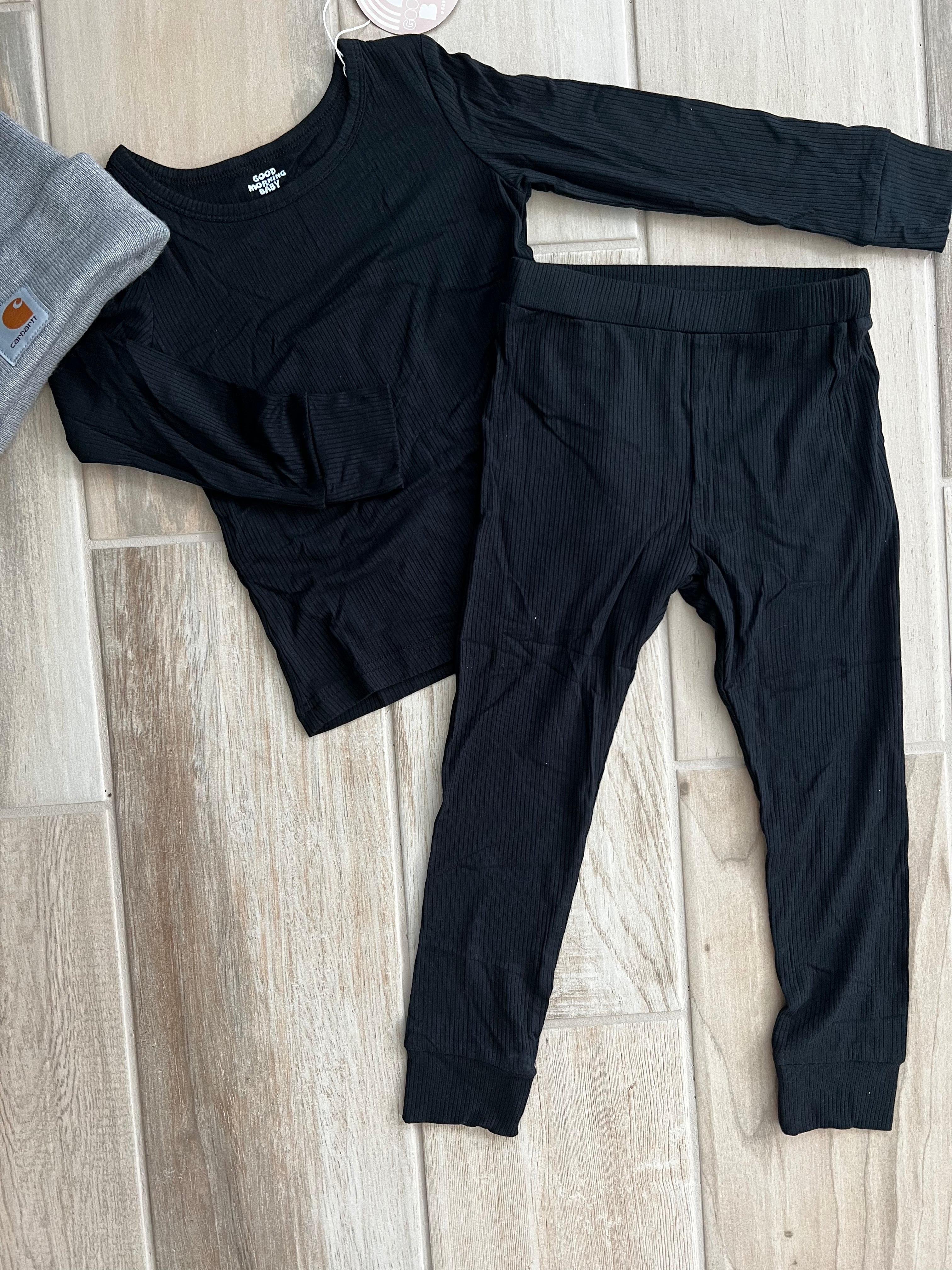 Kids Two Piece Black Bamboo Pjs Pajamas  