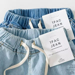 kids denim shorts with drawstring, toddler jean shorts, boys girls summer denim, light wash kids shorts, dark wash denim shorts for children