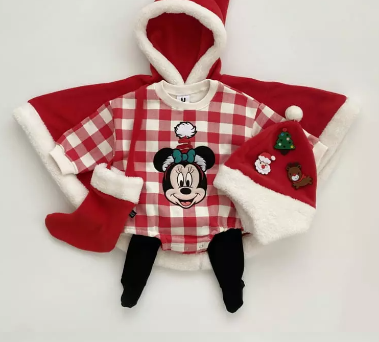 Mickey and Minny Mouse Christmas Checkered Rompers Green and Red 