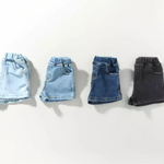 kids denim shorts, toddler jean shorts, light wash black wash dark denim kids, unisex denim shorts for children, summer kids shorts