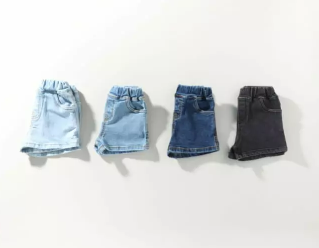 kids denim shorts, toddler jean shorts, light wash black wash dark denim kids, unisex denim shorts for children, summer kids shorts