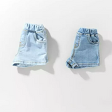 kids denim shorts, toddler jean shorts, light wash black wash dark denim kids, unisex denim shorts for children, summer kids shorts
